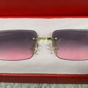 Cartier Rimless Sunglasses – Gold Frame Purple Gradient Lenses
